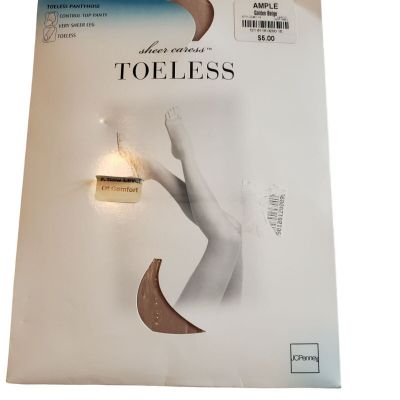JC Penney Sheer Caress Toeless Pantyhose Beige Ample USA