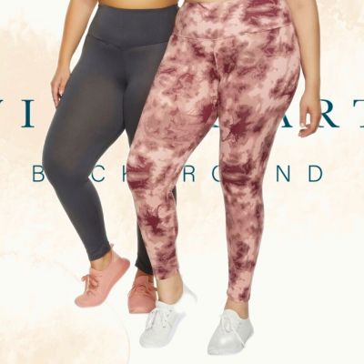 2 Pieces Leggings Women’s Plus Size Pink & Charcoal High Waisted 2X MRSP $40