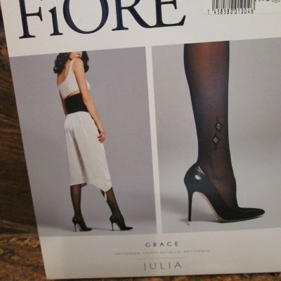 FIORE GRACE DELICATE METALIC PATTERN ABOVE ANKLE TIGHTS  PANTYHOSE 3 SIZES BLACK
