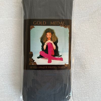VTG GOLD MEDAL 80’s Opaque Footed Tights * 100perc Gray Nylon NEW ???? Queen Size