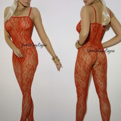NEW - Rose Lace Bodystocking w/straps, red, one size - 90-160 lbs, $7.99 OBO