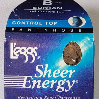 L'eggs Sheer Energy Revitalizing Sheer Pantyhose Control Top Size B Suntan NOS