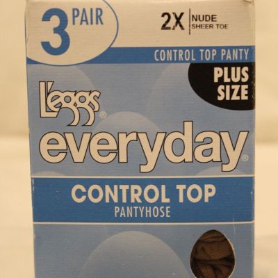 Leggs Everyday Control Top Pantyhose Size 2X Plus 3 Pair Nude Sheer Toe NEW