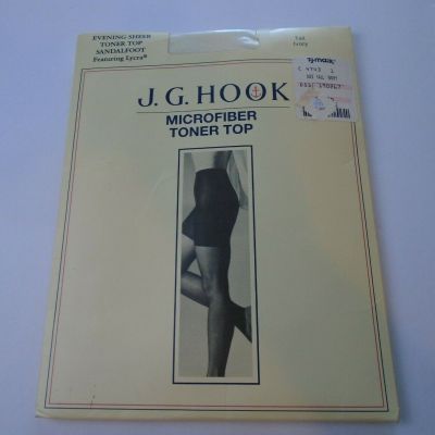 J G HOOK PANTYHOSE Evening SHEER Toner Top microfiber  SANDALFOOT TALL IVORY