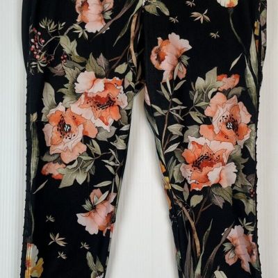 Betsey Johnson Black Floral Leggings Size Medium Side Leg Sheer Design