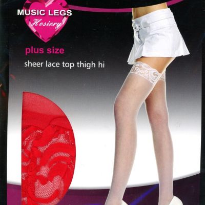 Sheer to toe Stockings Lace Tops Thigh High Adult Reg Red Music Legs 4110