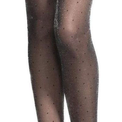 Womens Sheer Black SPARKLING SHIMMERY GLITTERY Dot Tights | SILVER PARTY 06 [Mad