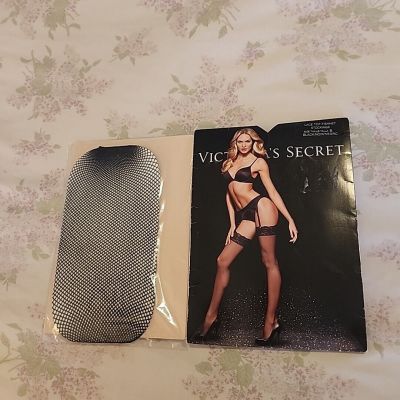 Victoria's Secret Black Fish Net Lace Stockings NIP size B