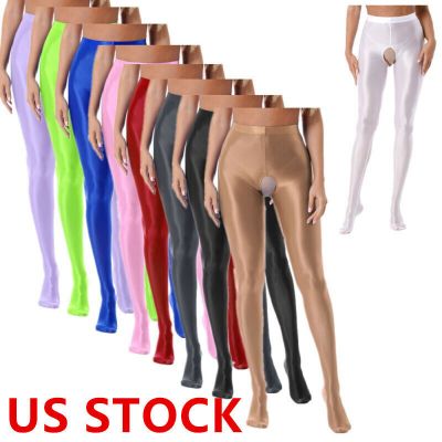 US Women's Glossy Cutout Crotchless Pantyhose Footed Tights Lingerie Stockings