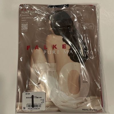 New Women's FALKE Semi Opaque Black Pure Matt 50 Tights Size L