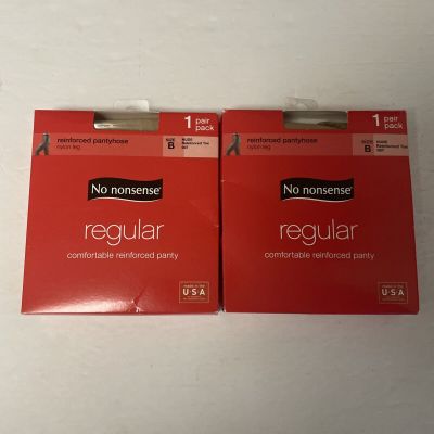 No Nonsense Regular Nylon Leg Reinforced Pantyhose, Size B Nude 007 Lot Of 2