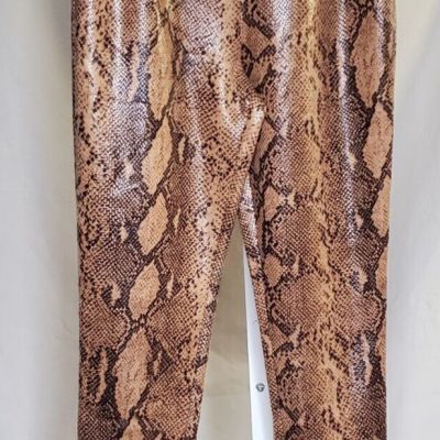 Zara Snakeskin Leggings Skinny Ankle Pants Brown Black Womens SIze M Zippers
