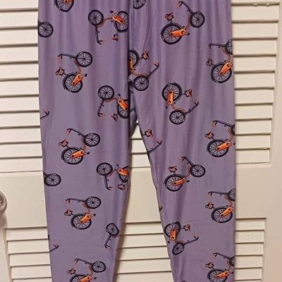 Womens Purple Leggings Plus Size 14-22 Bicycle Pattern