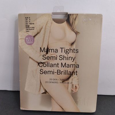 H&M Mama Maternity Tights front panel gusset Semi Shiny Beige SMALL 2 pcs NEW