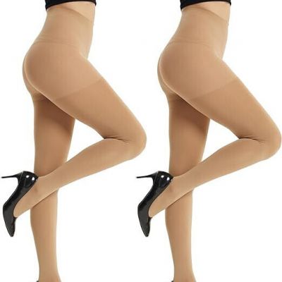 NEW 2 Pairs SZ L Opaque Tights  120D High Waist Control Top Pantyhose Tights