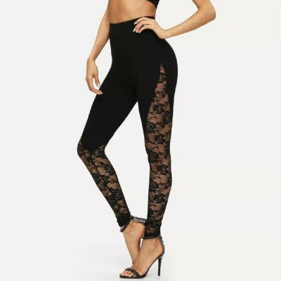 Fashion Women's Sexy Leggings Lace Patchwork Trousers Yoga Sport Casual Pants