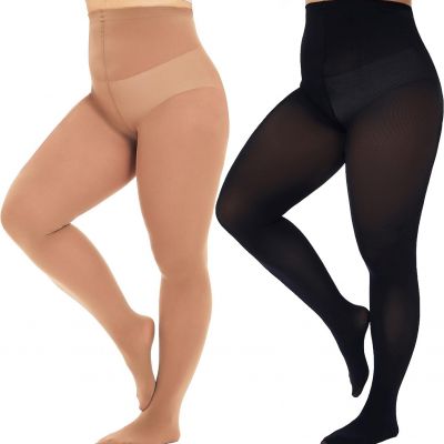 CozyWow Plus Size Tights for Women Run Resistant 80D Soft Solid Color Semi Opaqu