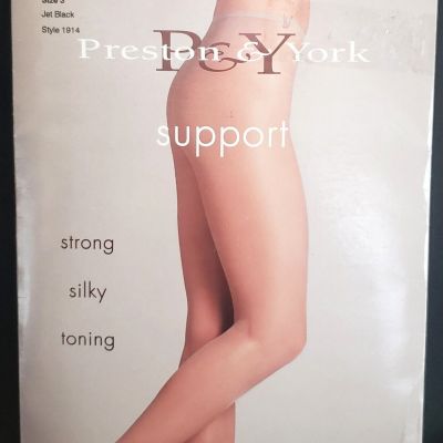 Preston & York Support Pantyhose Size 3 Jet Black Style 1914 Invisible Control