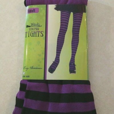 Leg Avenue Fashion Tights Purple black stripe one size Halloween 90 to 160 lbs