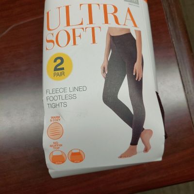 2 PACK BLISSFUL BENEFITS by WARNER'S ULTRA SOFT FLEECE LINED TIGHTS S/M WINE