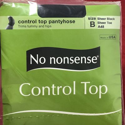 NEW No Nonsense Size B Black Sheer Control Top Trimming Nylon Pantyhose