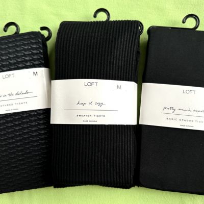 ANN TAYLOR LOFT TIGHTS (SET OF 3:HOUNDSTOOTH, RIBBED, & OPAQUE):NWT BLACK M