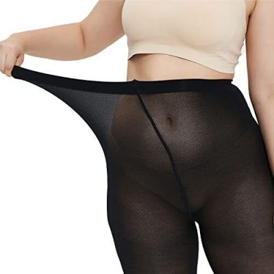 HeyUU Plus Size Tights for Women Semi Opaque Queen Size Nylon Pantyhose Black XL