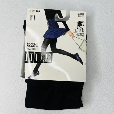 NEW HUE Shaper Opaque Tights Size 1 Black USA Made New 1 Pair