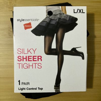 Hanes 1 Pair Style Essentials Silky Sheer Tights Light Control Top Black L/XL