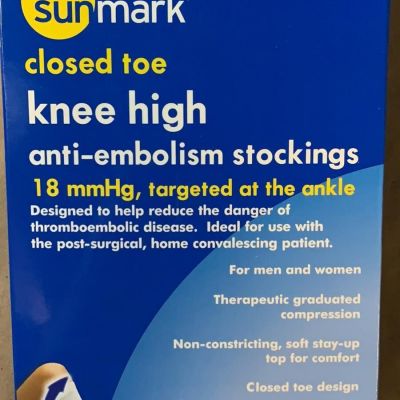 Sunmark Closed Toe Knee High Anti-Embolism Stockings, 18 mmHg, White, Large