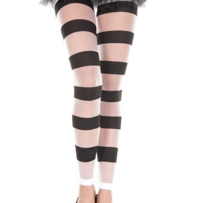 NEW sexy MUSIC LEGS thick STRIPED sheer OPAQUE leggins FOOTLESS tights PANTYHOSE