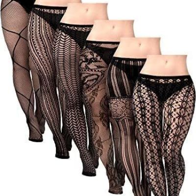 6 Pairs Women Fishnet Suspender Pantyhose Thigh-High Stockings Tights Stretchy H