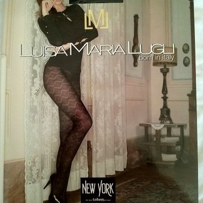 Luisa Maria Lugli Ramona Micro Black Pantyhose W/ Rhombus Design Tights Size S