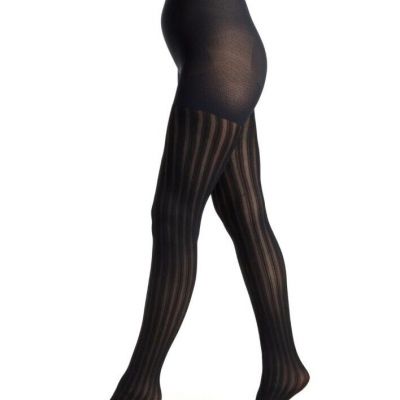 Berkshire Womens Black Sz Small Easy On Cooling Comfy Vertical Stripe Tights
