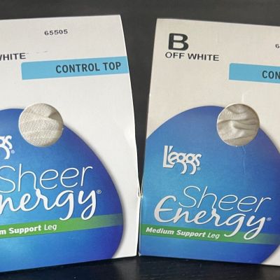 2 Pair L’eggs Sheer Energy Control Top Pantyhose Off White Size Medium NIB