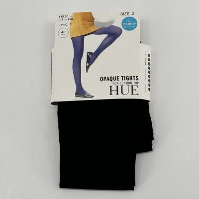 HUE OPAQUE NON-CONTROL TOP TIGHTS BLACK SIZE 2 (S/M) New In Package