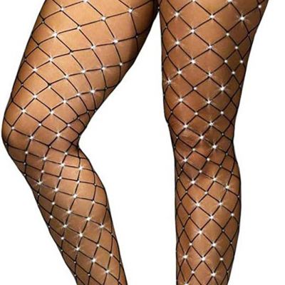 Women Fishnet Stockings Sparkly Rhinestone High Waist Tights Sexy Mesh Thigh Hig