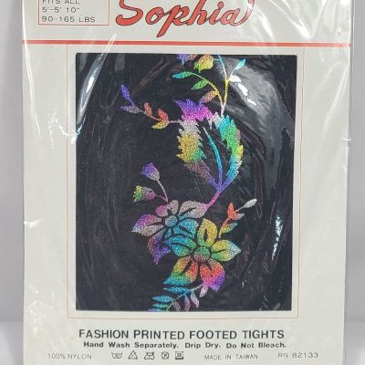 VTG Sophia Fashion Printed Footed Tights Floral Print #2