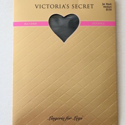 Victorias Secret Lingerie For Legs Silk Sheer Stockings Black Sz M - 1995 SEALED