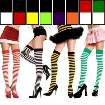 Sexy Opaque Striped Thigh Hi Nylon Stockings High Trouser Sock Hosiery Halloween