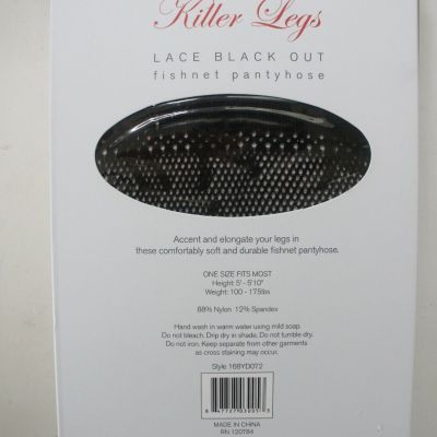 Killer Legs Lace Black Out Fishnet Pantyhose One Size Stretchy Black Soft