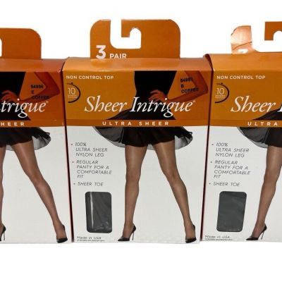 Sheer Intrigue Ultra Sheer Control Top 10 Denier Pantyhose Coffee Size B 9 PAIR