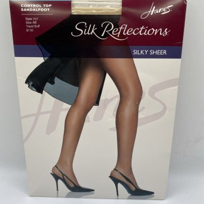 2003 Hanes 717 Silk Reflection Pantyhose Silky  Sheer Sandalfoot AB Travel Buff
