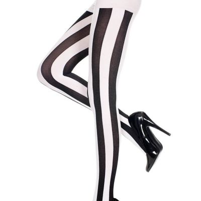 Music Legs Black and White Striped Sheer Spandex Pantyhose Tights