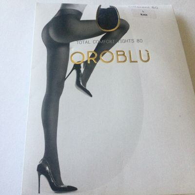 OROBLU TOTAL COMFORT TIGHTS DIFFERENT 80 DENIER BLACK SIZE LARGE NWT