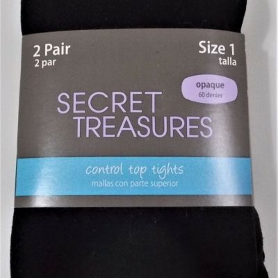 Secret Treasures Control Top Size 1 Black Opaque Tights New - 2 Pair