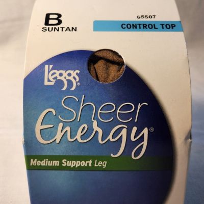 L'eggs Sheer Energy Pantyhose Control Top Panty sz B Suntan Med. Support #65507