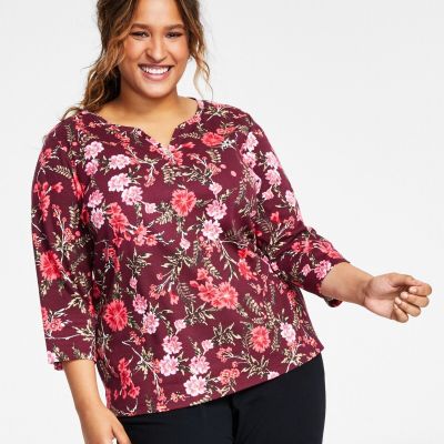 Karen Scott Plus Size Mistletoe Bouquet Top, 2X