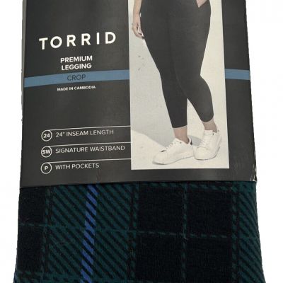 Torrid Stone Plaid Deep Teal Crop Leggings - Size 4