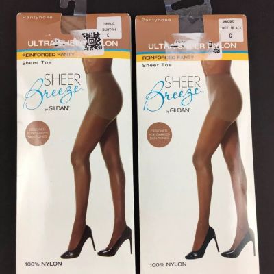 2 Sheer Breeze by Gildan Ultra Sheer Pantyhose Darker Skin Tones Size C